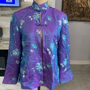 Elaine Collection Purple Silk Open Front Jacket. Size S‎ (855)
